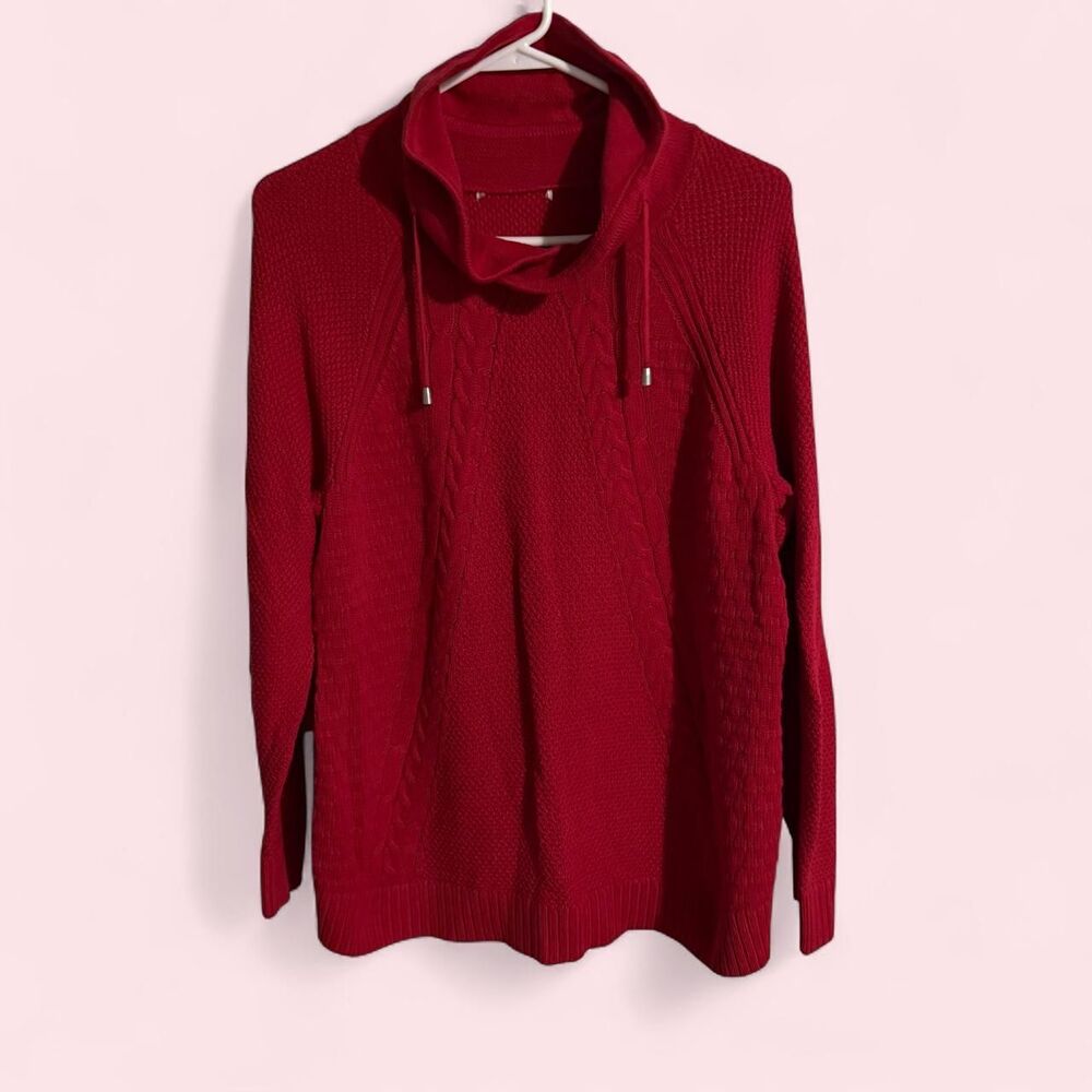 Woolrich Sweater Womens L Red Cable Knit Cowl Neck Pullover Cozy